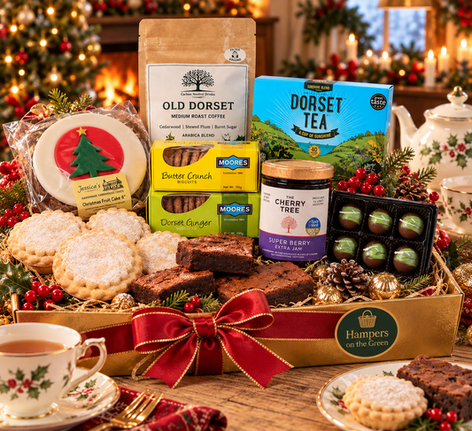 Luxury Christmas Dorset Tea Hamper featuring a traditional Iced Christmas Cake